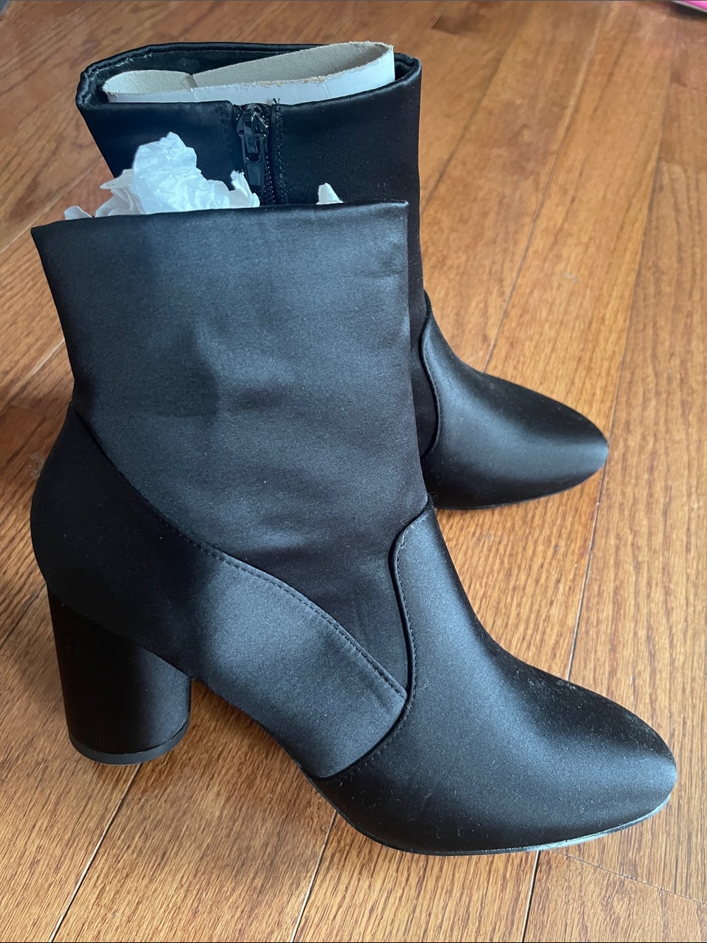 NWOT - Women's Black Satin Ankle Boots